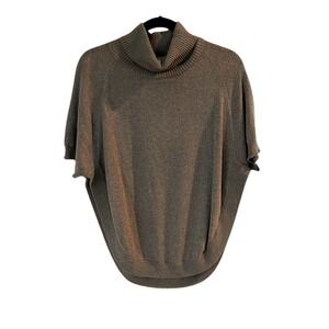 Laurie B Womens Roll Neck Dolman Sleeve Knit Tunic Top Sweater Poncho Cape Gray